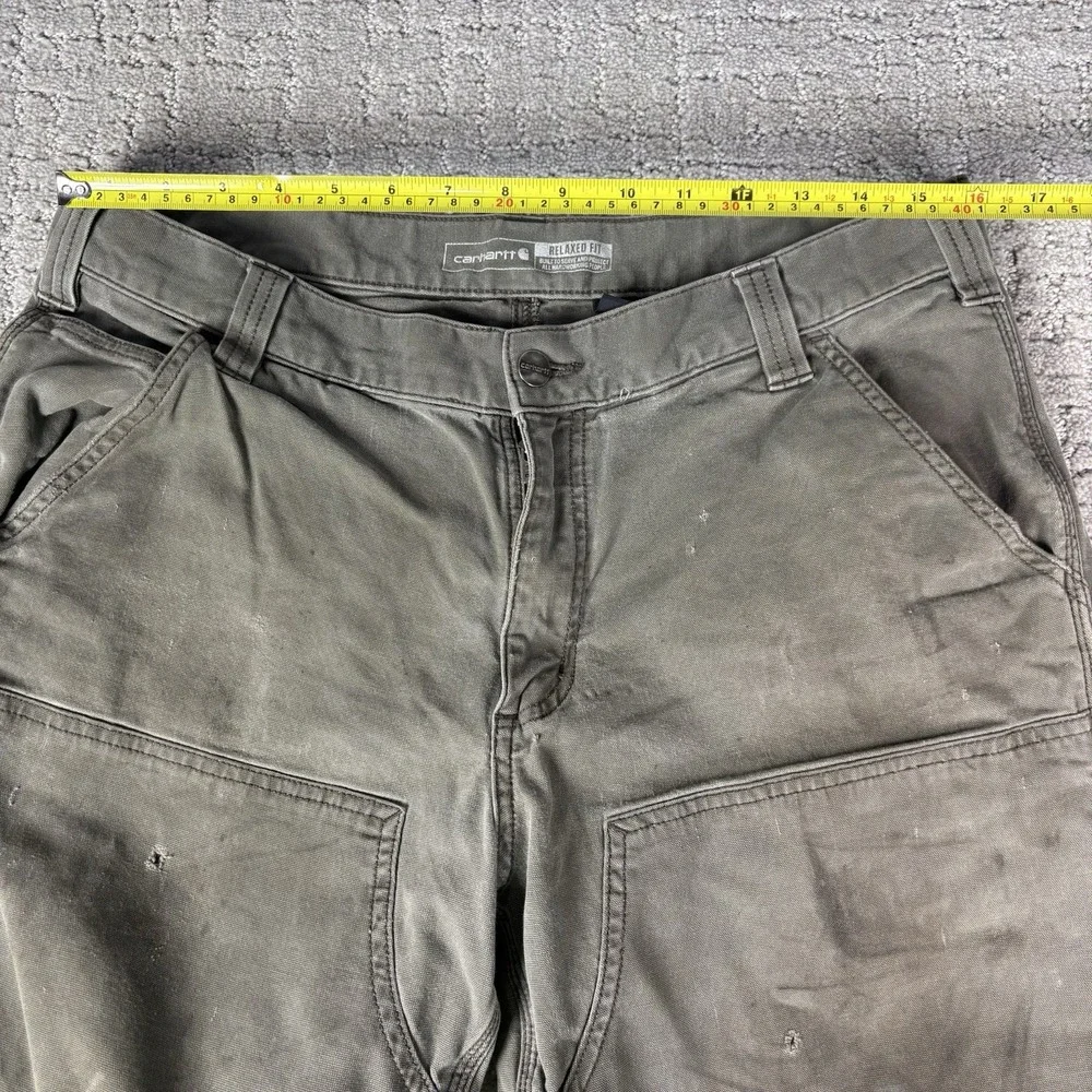 Carhartt Pants Mens 35X32 Green Relaxed Fit DoubleKnee Thrashed Outdoor Workwear
